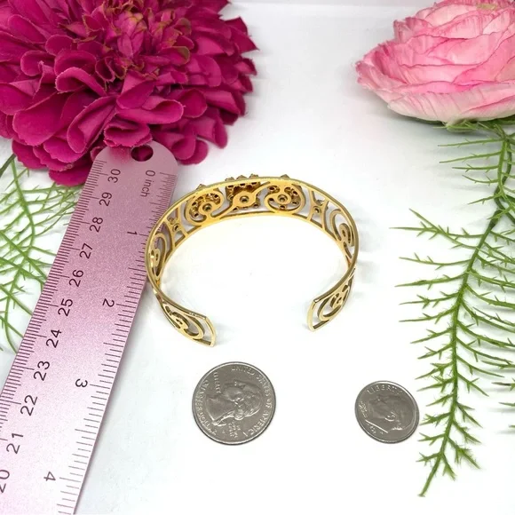 VINTAGE⚜️ORNATE Crystal Embellished Bangle Cuff Bracelet - Picture 8 of 10